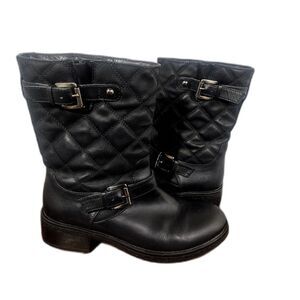 AQUATALIA Sweetie Quilted Leather Moto Boots Italy SZ 8 Black Punk Grunge Polish
